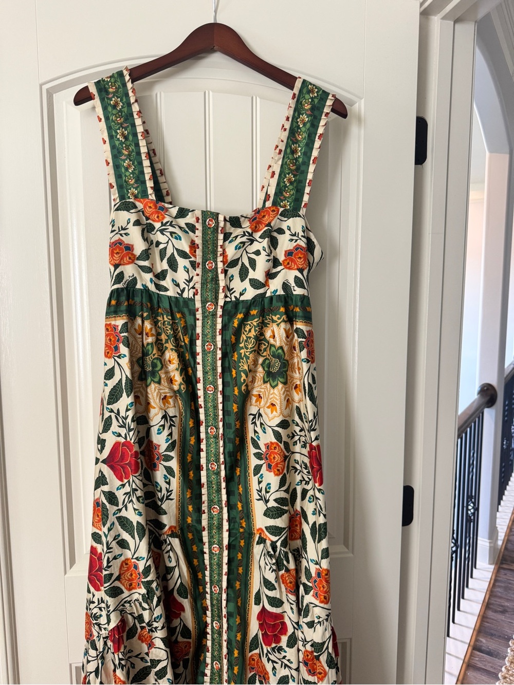 Farm Rio gardenista Floral Button-Front Sundress in Cream and Green